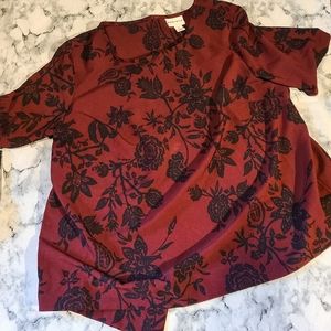 Burgundy and Black Floral Crop Blouse